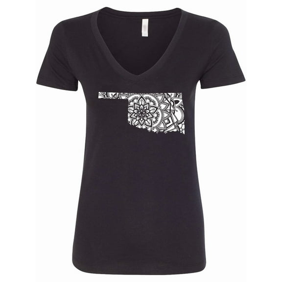 Inktastic Oklahoma Silhouette Mandala Women's V-Neck T-Shirt