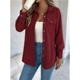 thumbnail image 4 of Womens Corduroy Shacket Blouses Button Down Shirts Pocket Long Sleeves Tops Jacket Coats Wine Red S, 4 of 6