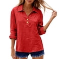 thumbnail image 6 of DENGDENG 3/4 Sleeve Linen Tops for Women Casual Button V Neck Collared Tunic Summer Spring Boho Blouses Outfits, #01 Red XL, 6 of 7