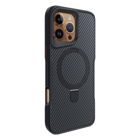 for iPhone 16 Pro Max Case Heavy Duty Protection Cover Carbon Fiber Design, Ring Compatible with Magsafe Kickstand Magnetic Built in Stand Rugged Phone Case for iPhone 16 Pro Max, Black