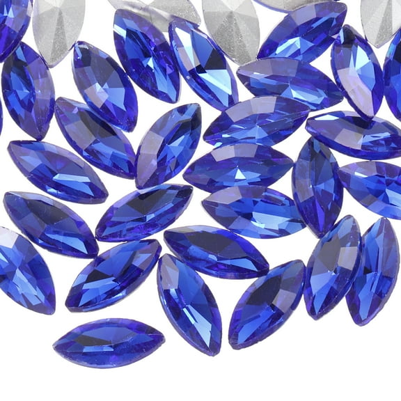 Uxcell 50Pcs Horse Eye Shape Rhinestones Glass Point Back Beads for Jewelry Making Bright Blue