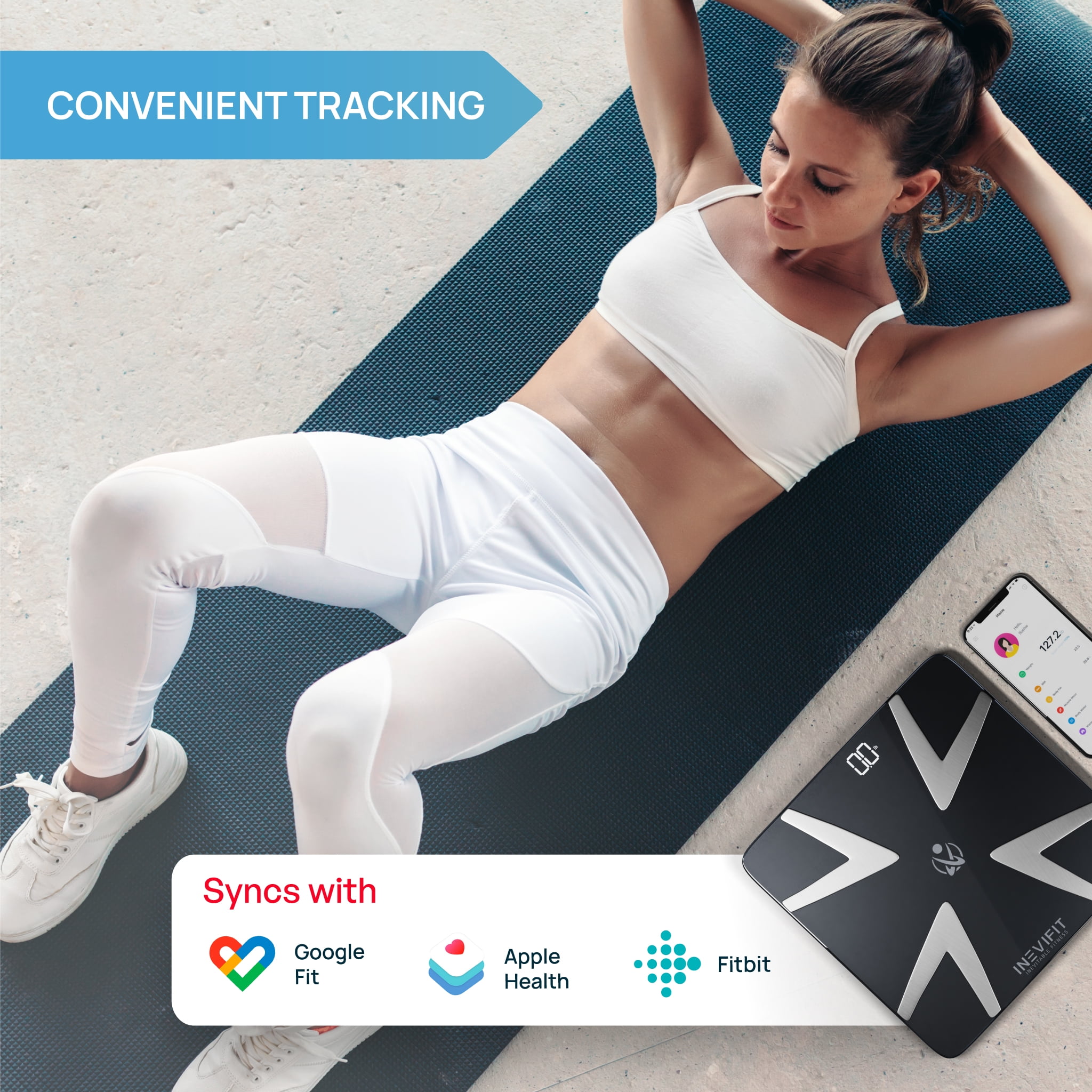 INEVIFIT Smart Body Fat Scale with Bluetooth and Free Tracking INEVIFIT APP - Black