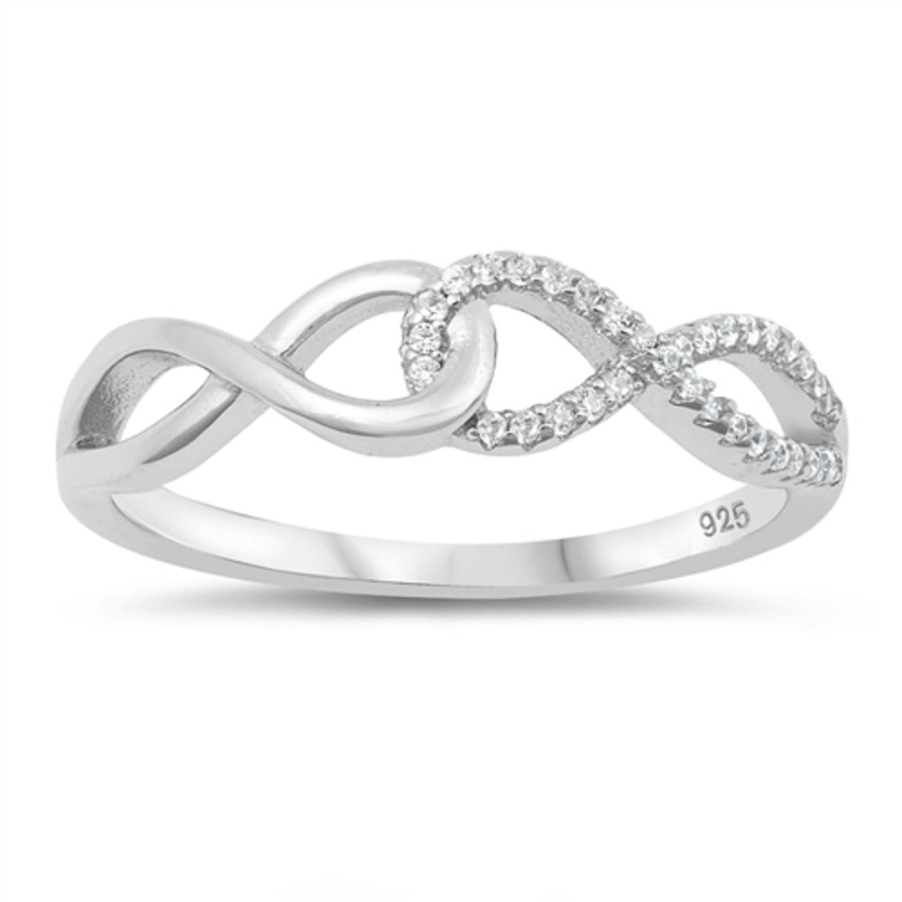 All in Stock - Clear Cubic Zirconia Double Infinity Knot Ring Sterling ...