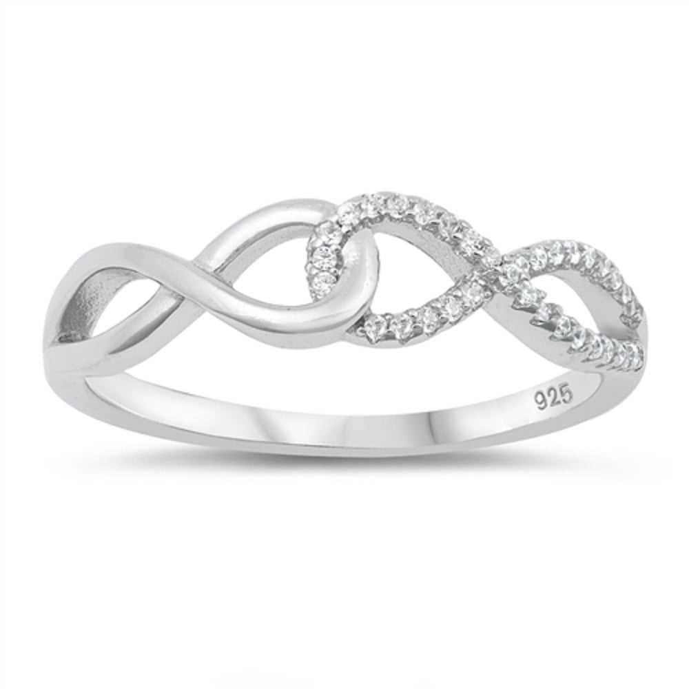 All in Stock Clear Cubic Zirconia Double Infinity Knot Ring Sterling