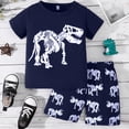 thumbnail image 2 of NIEWTR Young Boy Clothes Top + Drawstring Waist Shorts Breathable 2 Pieces Kid Summer Breathable Dinosaur Outfits Set（A-White,7 Years), 2 of 4