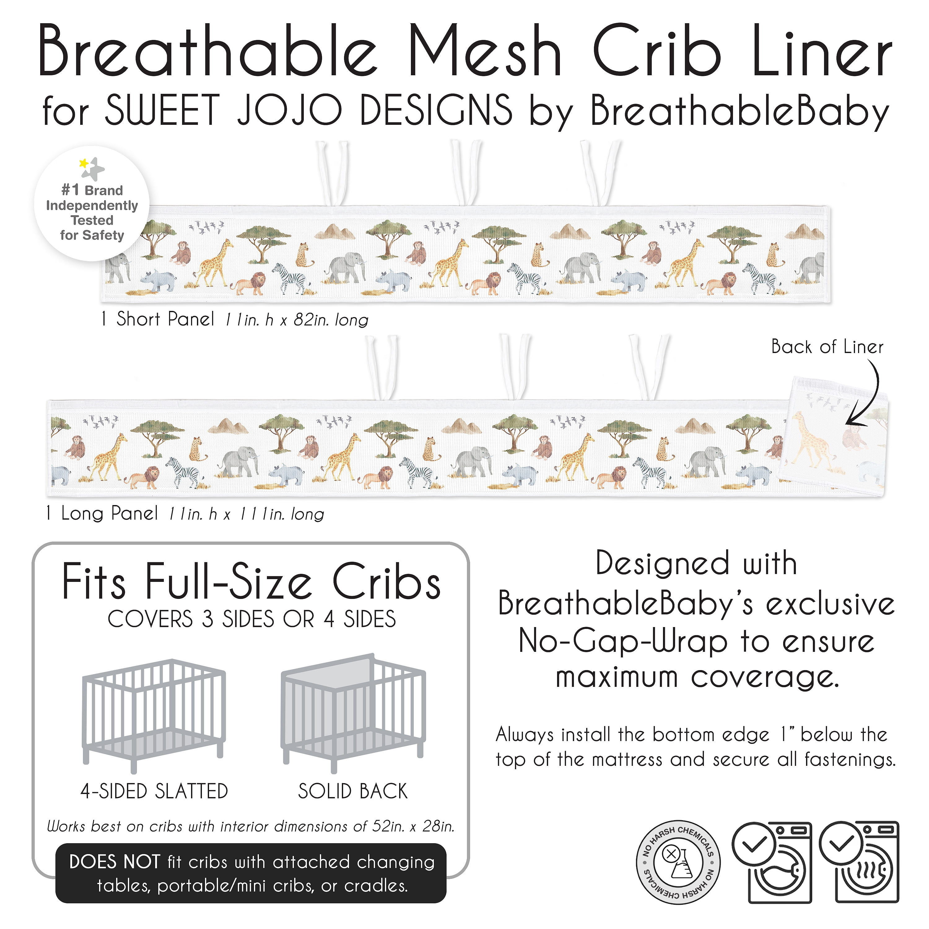 Sweet Jojo Designs + BreathableBaby Jungle Green Yellow White Breathable Mesh Crib Liner Pad