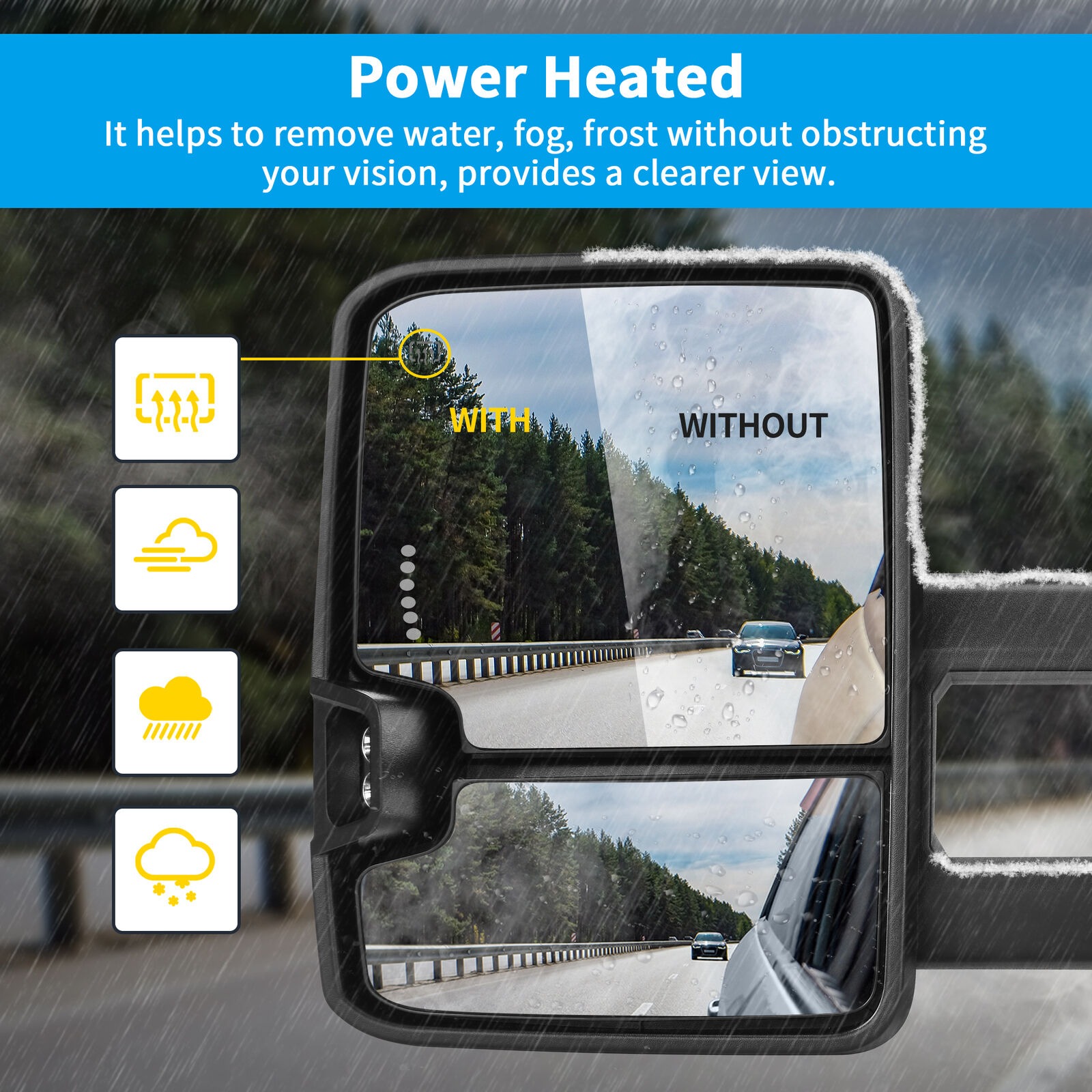 Ledkingdomus Pair Power Heated Tow Mirrors For 2001 2002 Silverado Sierra 1500 2500 3500 Chrome