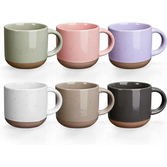 Color Ceramic Mini Espresso Cups Set of 6, 5 oz Expresso Mugs with Handle, Porcelain Coffee Mug Cups, Modern Style Cups, Microwave Dishwasher Safe Suit for Espresso Machine