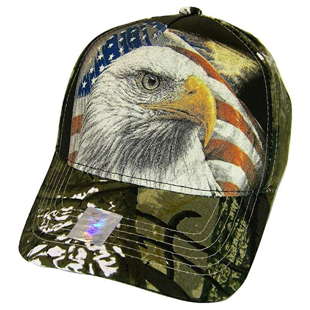 Men's Patriotic USA Flag & Eagle Hunting Camo Adjustable Baseball Cap