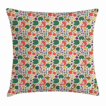- Lotus Throw Pillow Cushion Cover, Far East Asia Symbols with Carp Koi Water Lilies and Dragonfly on Dotted Backdrop, Decorative Square Accent Pillow Case, 16 X 16 Inches, Multicolor, by Ambesonne