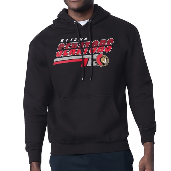 Men's Starter Black Ottawa Senators Logo Push Fleece Hoodie