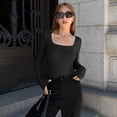 thumbnail image 6 of OQQ Women's 2 Piece Bodysuits Ribbed One Piece Square Neck Long Sleeve Bodysuits, 6 of 7