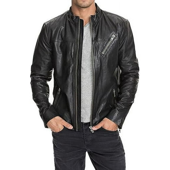 Men Black Leather Jacket Coat Motorcycle Biker Slim Fit Outwear Jackets A605
