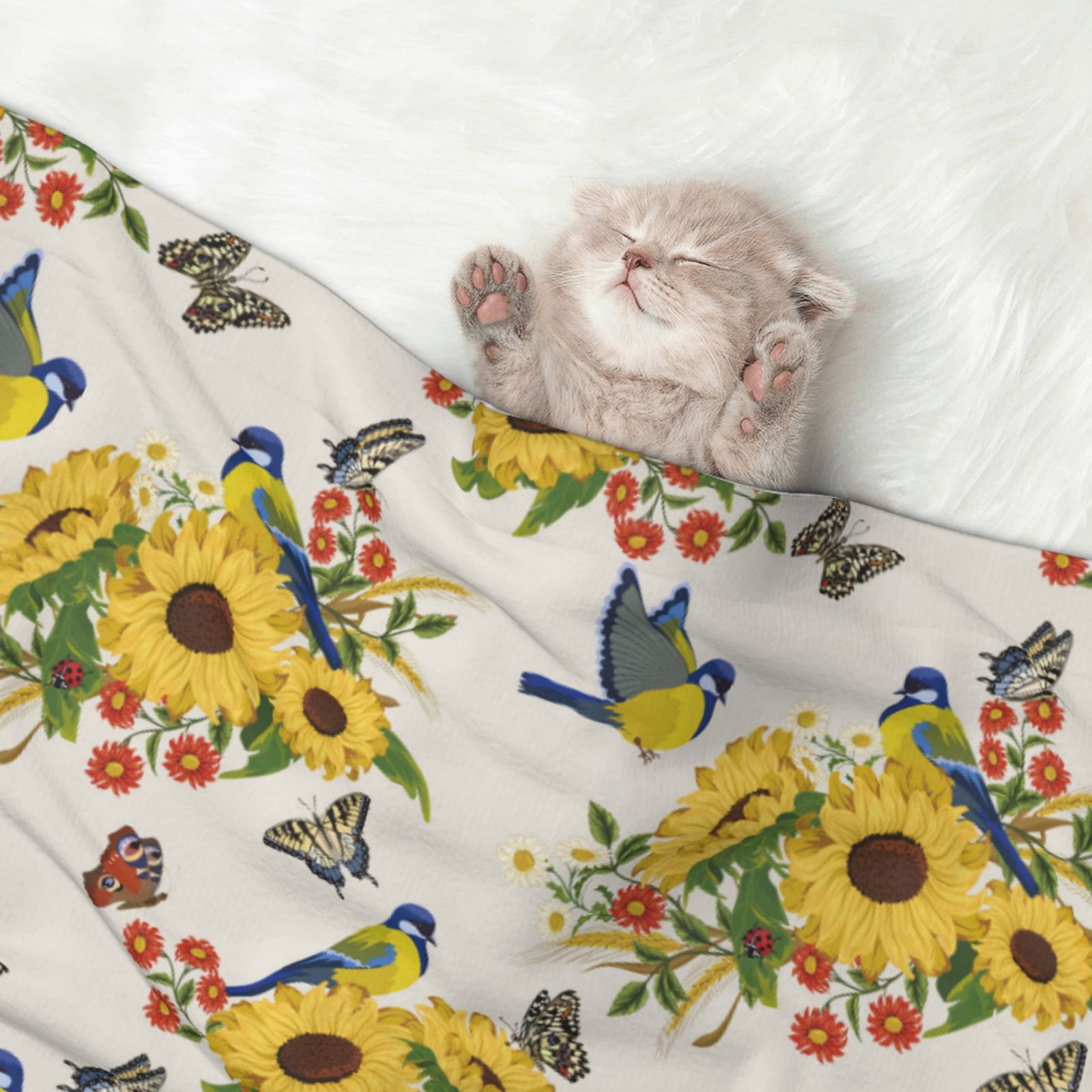 Naloa Bird Sunflowers Dog Blanket, 3 Sizes Cat Blanket for Indoor Cats Large Medium Small Dog Gifts-Medium