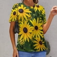 thumbnail image 6 of Bright Yellow Floral Print Womens Tops Women's Fashion Casual Short Sleeve Flower Print Round Neck Pullover Top Blouse, 6 of 6