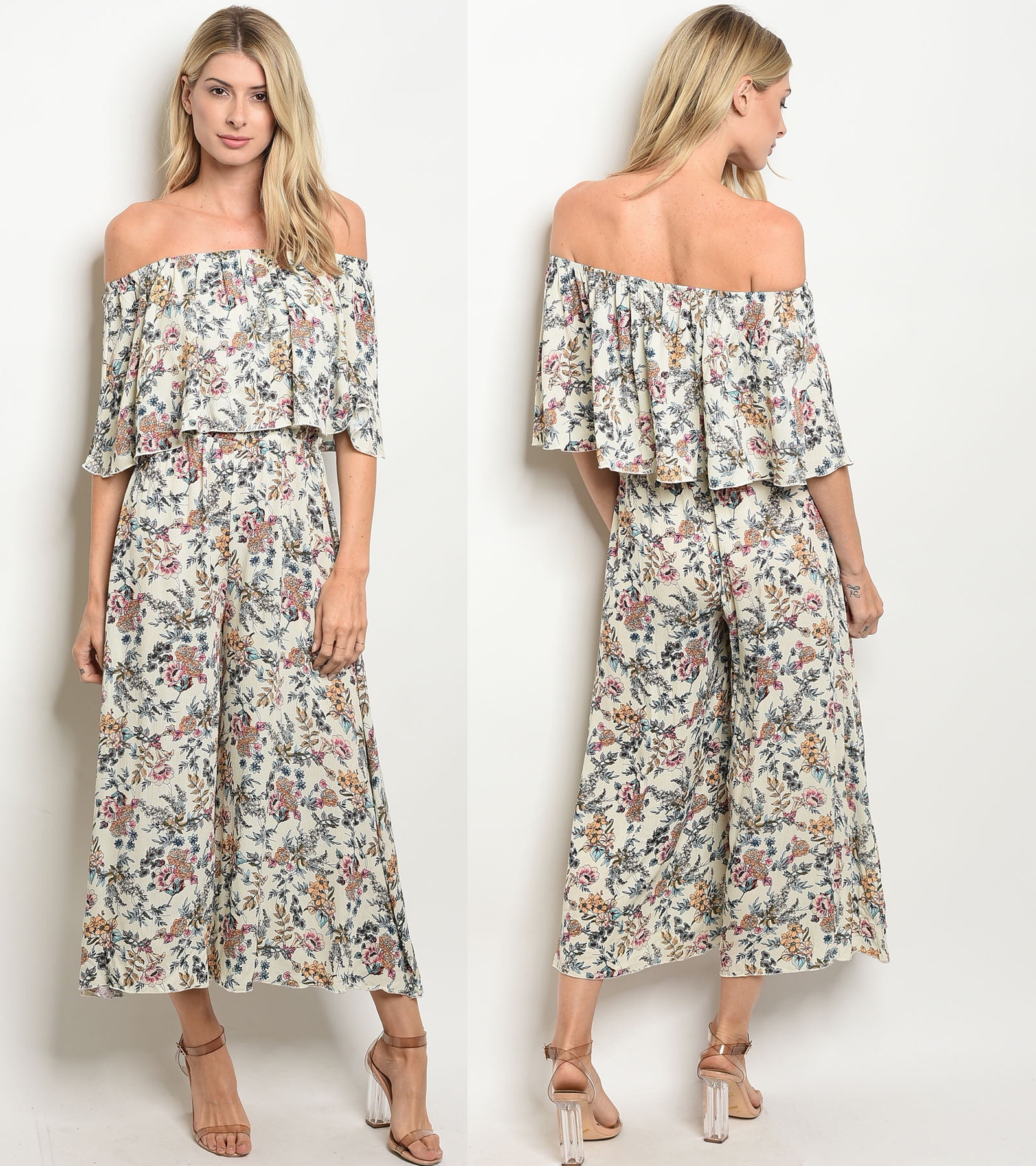 YFancy Women Long Jumpsuit Floral Printing Off Shoulder Sleeveless Off Shoulder Wide Leg Wrapped Chest Rompers Playsuit