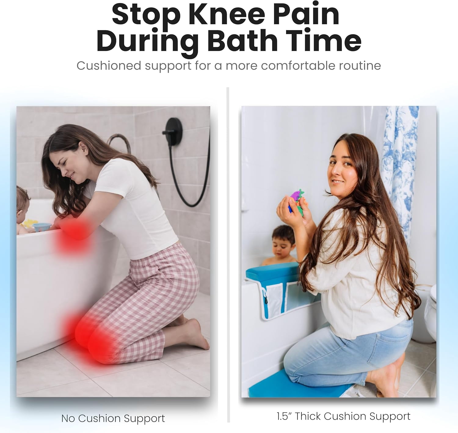Bath Kneeler –8 Suction Cups & 1.5" Padding.Certified Non Toxic Bath Kneeling Pad for Bath Tub & 5 Bath Organizer. Fast Dry Baby Bath Kneeler and Elbow Rest Pad Set by -Blue