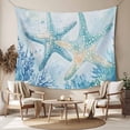 thumbnail image 2 of Teal Blue Coastal Tapestry for Bedroom Wall Hanging Tapestry, Summer Ocean Starfish Coral Ceiling Backdrop Tapestries Poster Blanket Wall Decor for Teens Room Living Room Dorm 39" x 59", 2 of 8