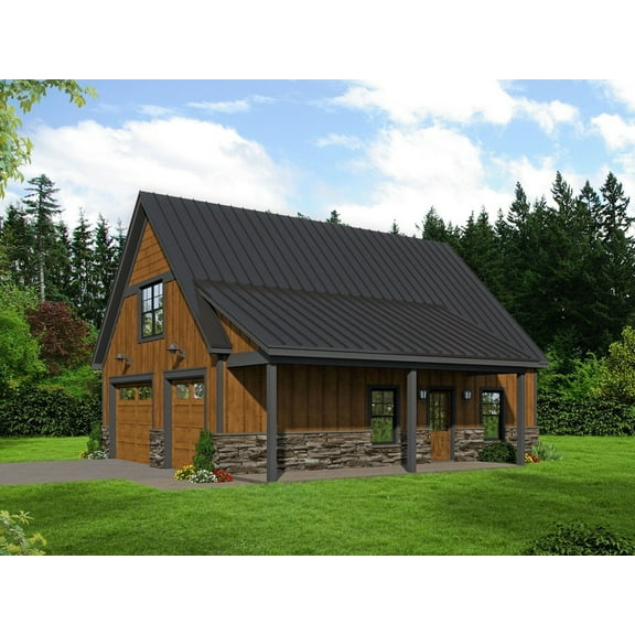 763-744: Traditional Garage 0 Bed, 0 Bath Luxury Home Plan, 744 Sq Ft: Full Blueprints with License to Build by Home Plan Marketplace - Lesuto