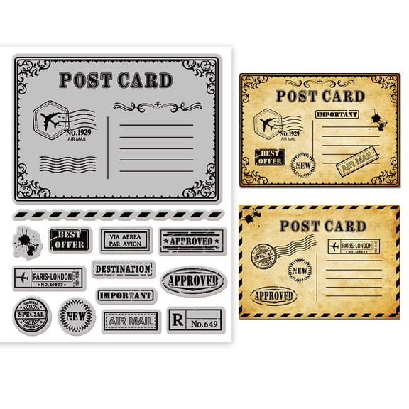 Vintage Postcard Cling Rubber Stamp Postage Postmark 7.1x8.7inch Cling Stamps Embossing Stamp Seal