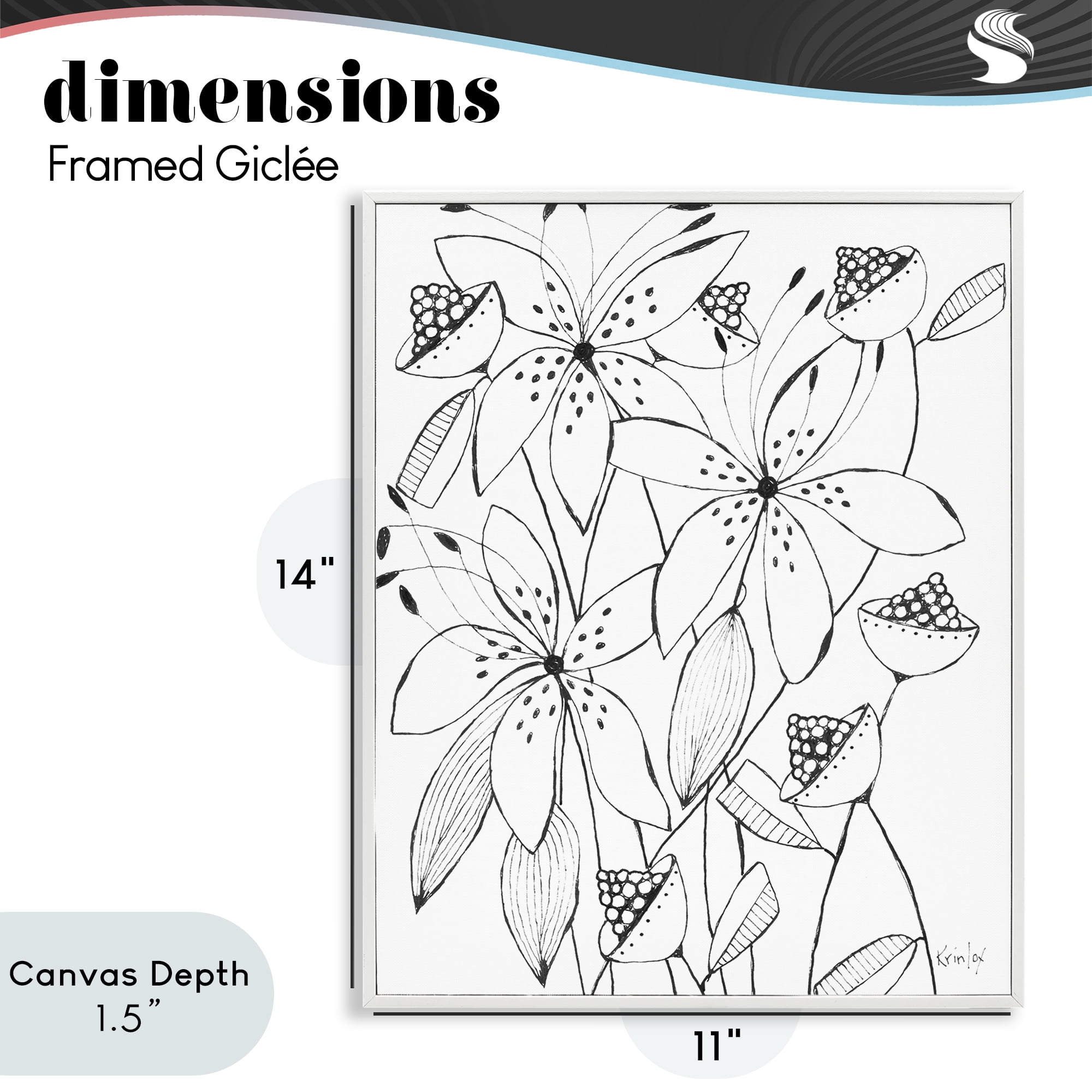 Stupell Industries Open Blooms Outline White Framed Giclee Art, design by Krinlox
