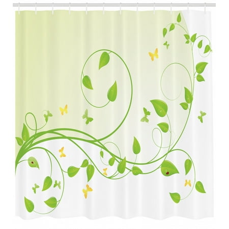 Vine Shower Curtain Flourishing Sapling Pattern With Butterflies