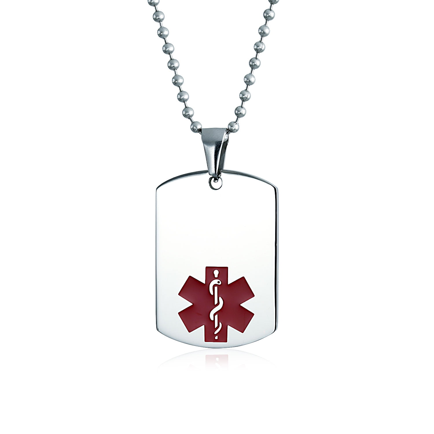 Bling Jewelry Mens Dog Tag Medical Alert ID Pendant Necklace Stainless Steel 1.25"