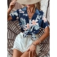 thumbnail image 6 of VILOVE Women Hawaii Shirts Soft Cool Tropic Floral Print Lapel V Neck Summer Cardigan Short Sleeve Button Up T-Shirt, 6 of 8