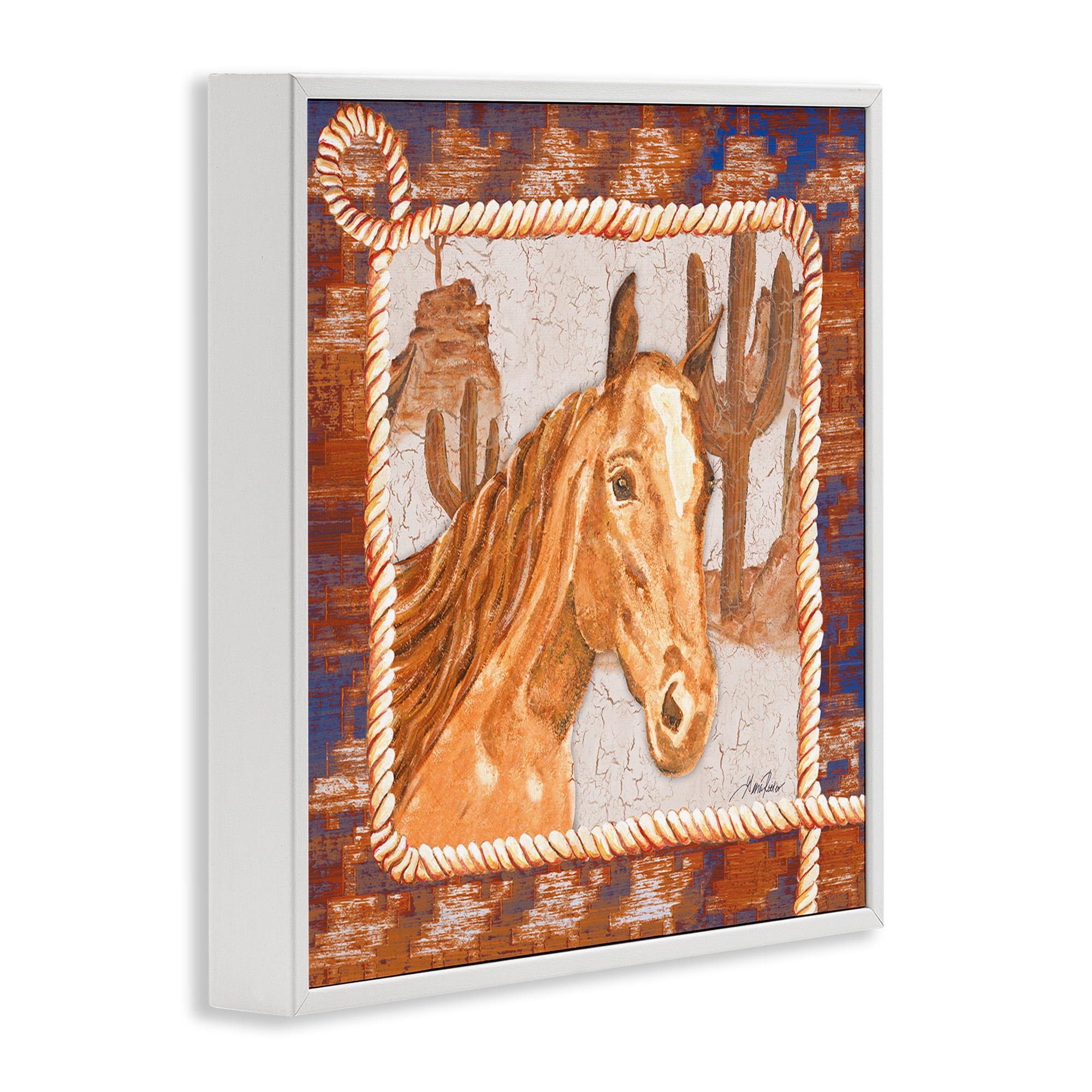 Stupell Industries Western Desert Horse Landscape Painting White Framed Art Print Wall Art, 24 x 24