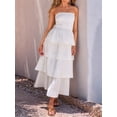 thumbnail image 6 of Women's Summer Boho Strapless Maxi Dress Casual Sleeveless Off Shoulder Smocked Tiered Beach Long Sundress White L (Floral Maxi Dresses for Women), 6 of 9