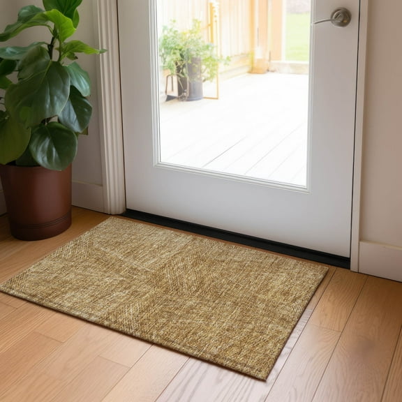 Addison Rugs Chantille Indoor/Outdoor Transitional Lines Gold Washable Rectangle Rug, 1'8" x 2'6"