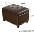 thumbnail image 3 of Adeco Bonded Leather Square Tufted Storage Footstool, 18" ottoman, Dark Brown, 3 of 8
