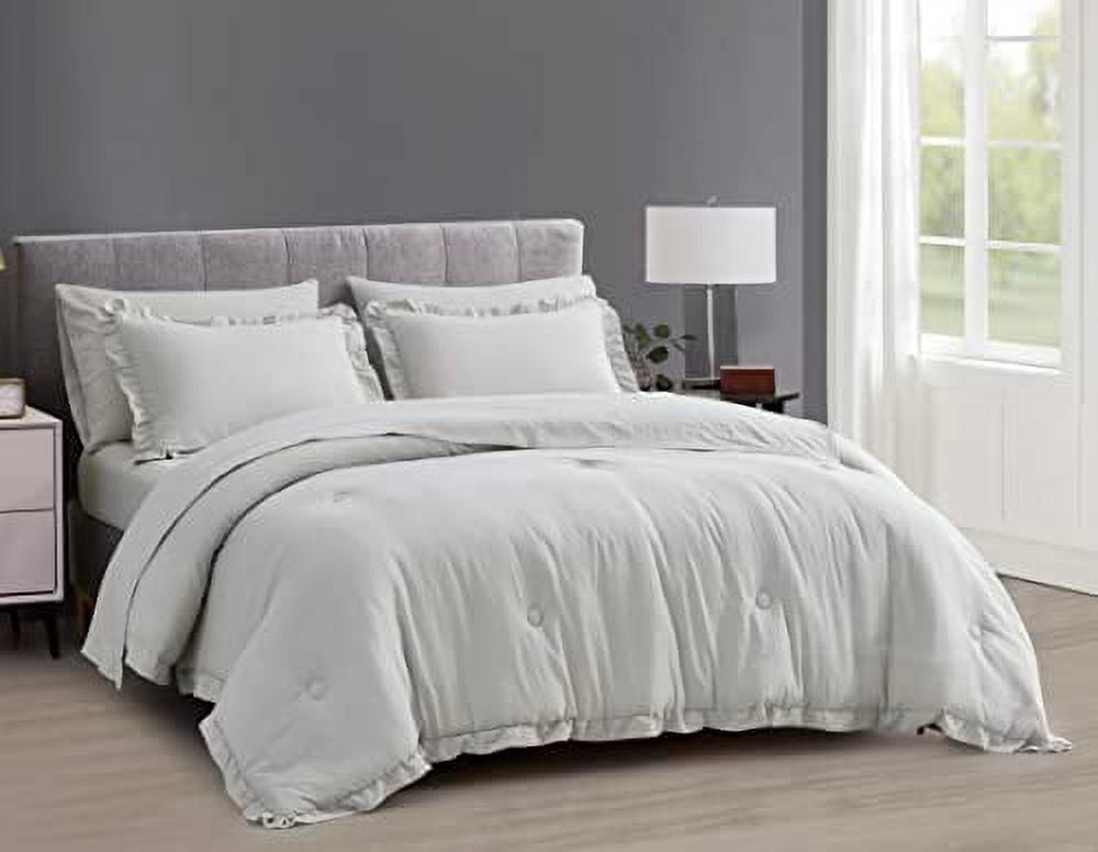 Eleanora Queen Bed In A Bag 7Pieces Ruffled Edge Trim Soft Washed