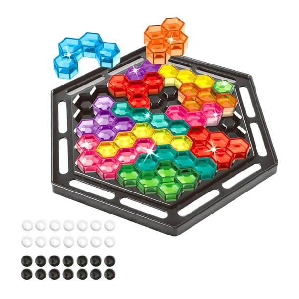 Juego de mesa de rompecabezas de bloques 2 en 1, tablero de ajedrez de doble cara, inteligencia geométrica Hexágono