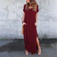thumbnail image 1 of SMihono Robe Maxi Bohème d'Été pour Femmes Grande Taille Femmes Manches Courtes Col Rond Couleur Unie Robe Droite Longueur au Sol Robe de Plage Robe d'Été, 1 of 6