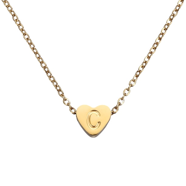 Collar Inicial de Corazón Uxcell para Mujeres, Cadena de Acero Inoxidable Baño de Oro de 18K, Collar Personalizado con Letra C para Regalos de Joyería para Mujeres, Tono Dorado
