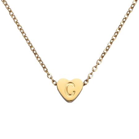 Uxcell Initial Heart Necklace for Women, 18K Gold Plated Stainless Steel Chain Dainty Personalized Name Letter C Pendant Necklaces for Woman Jewelry Gifts, Gold Tone