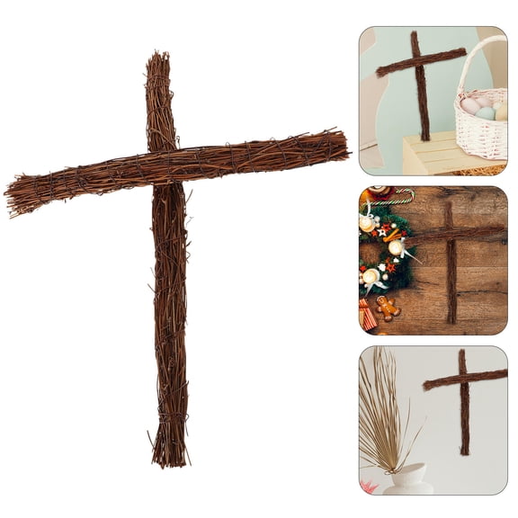 GOOHOCHY 2Pcs Rattan Cross Wreath for Easter Decorations and DIY Enthusiasts in Gardens and Patios