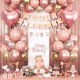 thumbnail image 1 of Juego de fiesta de cumpleaños con globos oro rosa con globos oro rosa, una pancarta y cortinas de papel de aluminio, es la decoración perfecta para fiestas de cumpleaños y de mayoría de edad, 1 of 3