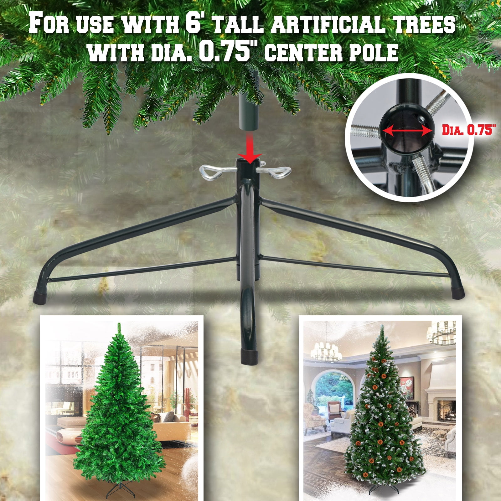 Sunrise Steel Base Metal Stand for 5/6/7/7.5ft Christmas Tree Xmas Decor (Green, for 6ft Tree)