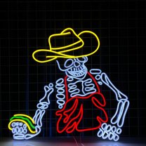 Handmadetneonsign Mexican Skeleton Taco Neon Sign, Mexican Food Wall Art Decor, Home Bar Pub Wall Decor