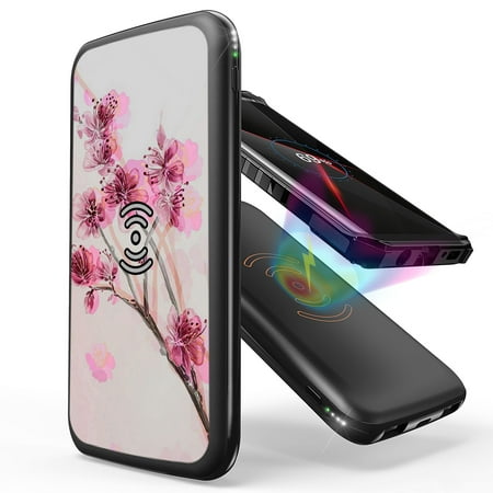 

INFUZE Qi Wireless Portable Charger for Samsung Galaxy A42 5G External Battery (10000 mAh 18W Power Delivery USB-C/USB-A Ports) with Touch Tool - Cherry Blossom on White