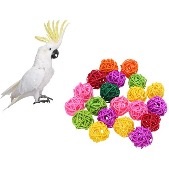 Yazoeia 20Pcs/Pack 1.57" Rattan Balls Bird Chew Toy DIY Accessories Toy for Parrot Budgie Parakeet Cockatiel Conure Lovebird Finch Macaw African Grey Cockatoo(Random Color) CJC912-149662