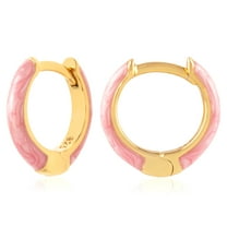 Gold Plated Fancy Pink Enamel Huggie Hoop Earrings for Women