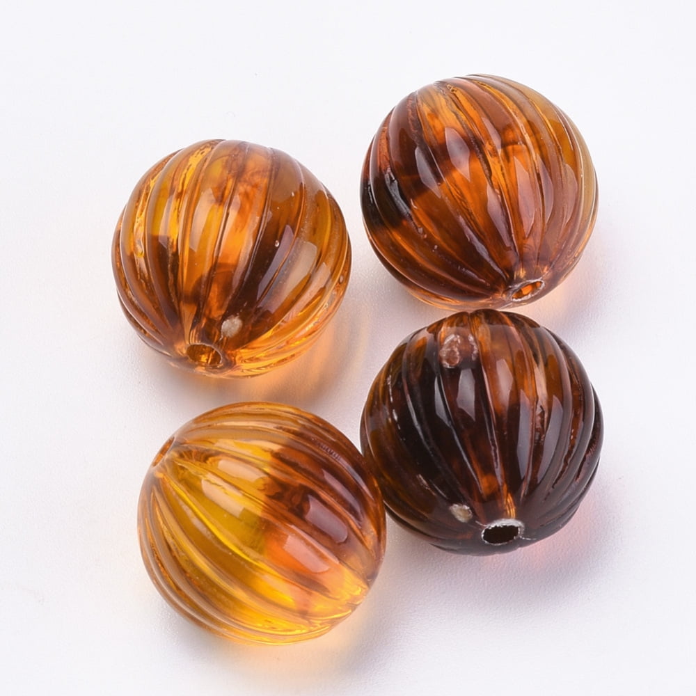 Acrylic Corrugated Beads Imitation Amber Round Dark Orange 16mm Hole: 2mm 200pcs/500g
