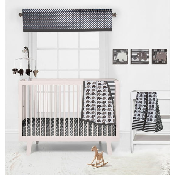 Bacati - Elephants White/Grey Mini Crib Bedding Set