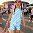 thumbnail image 2 of Summer Clothes for Child Girls Size 7 Cute Two Piece Outfits Activewear Casual Sleeveless Tee Top and Y2K Shorts Clothing Sets Light Blue 9-10 Years, 2 of 7