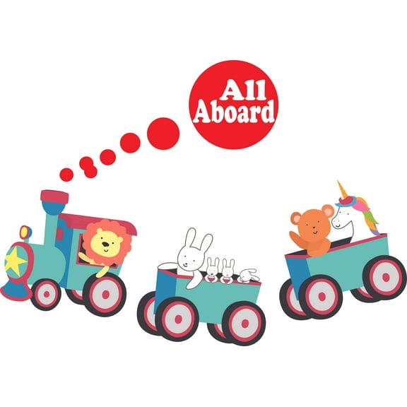 Lion Unicorn All Aboard Trains Animals Decors Wall Sticker Art Design Decal for Boys Girls Kids Room Bedroom Nursery Kindergarten House Fun Home Decor Stickers Wall Art Vinyl Decoration (17x30 inch)