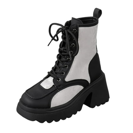 

Ediodpoh Women s Autumn and Winter Fashion Leather Lace up Platform Wedge Ankle Boots Warm and Comfortable Boots Woman Shoes White 6.5