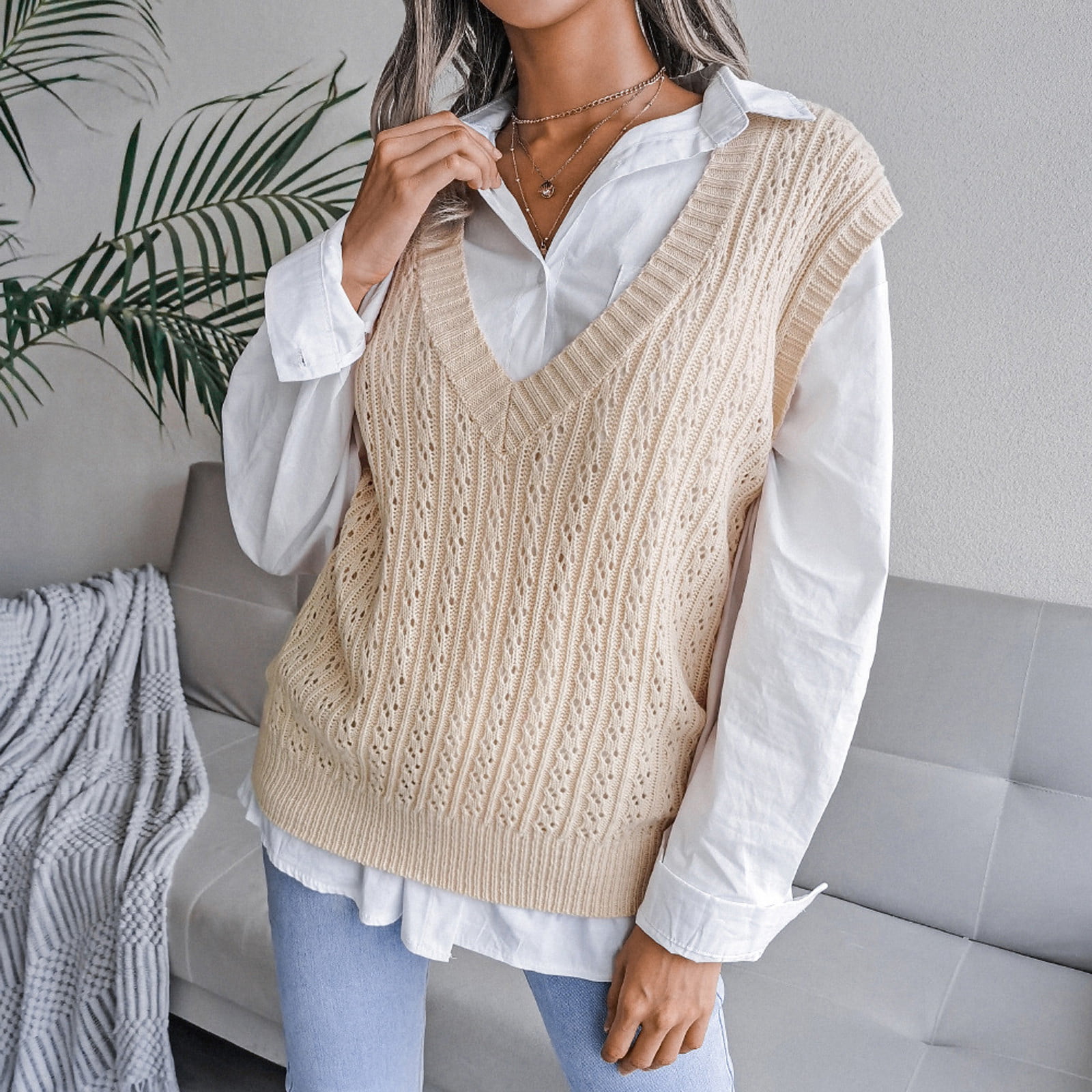 KaLI_store Womens Sweaters Women's Sweater Vest Casual Sleeveless Cardigan  V-Neck Button Down Cotton Vest with Pockets - Walmart.com